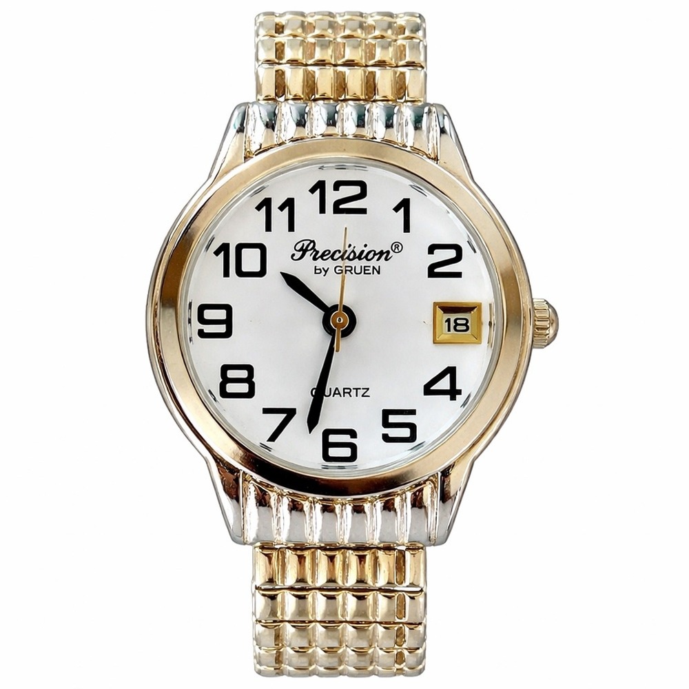 Precision by Gruen Watch Women Two Tone Silver Gold Expansion Band Date GP435L